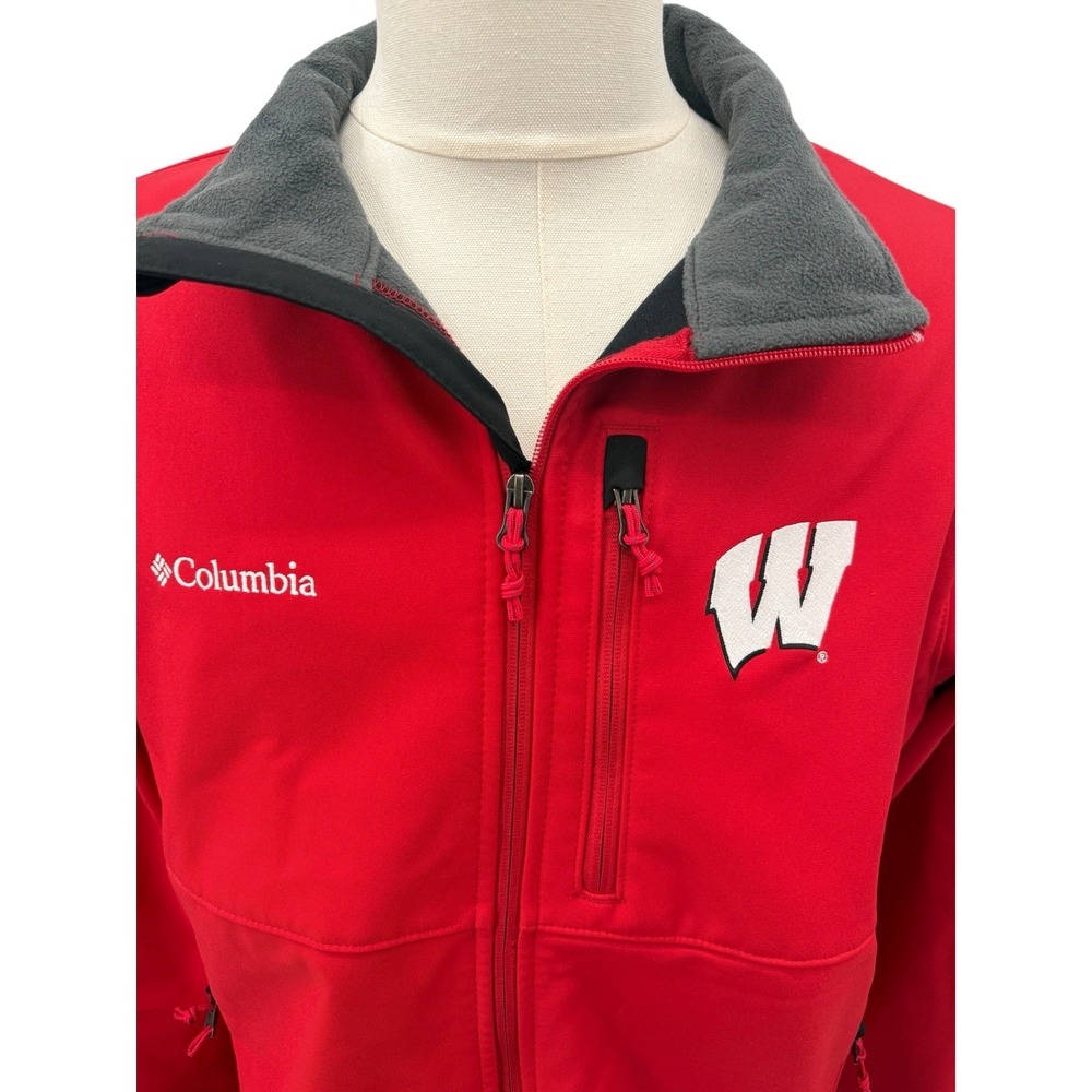 Columbia Wisconsin Badgers NCAA Jacket Men XL Red Softshell Zip Up Fleece Lined - Picture 3 of 15